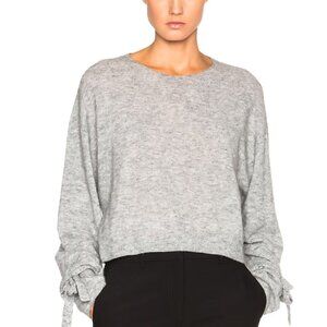 Helmut Lang Wool-Blend  Melange Tie-Cuff Bow Cropped Sweater Gray Size Small